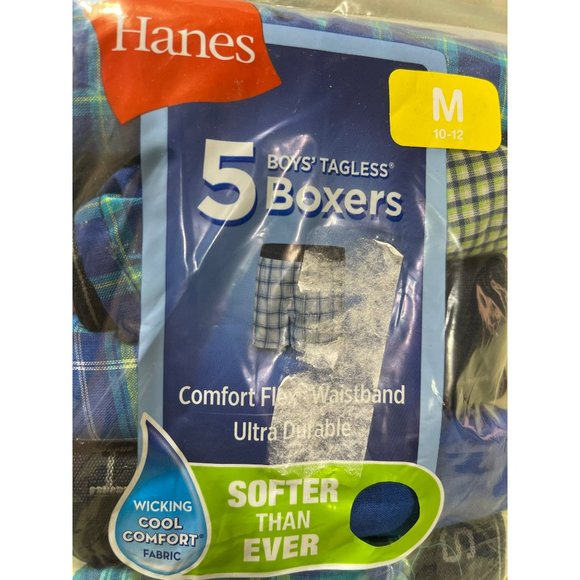 Hanes Boys Plaid Tagless Boxers 5-Pack, Green & Blue - Medium - Picture 3 of 6